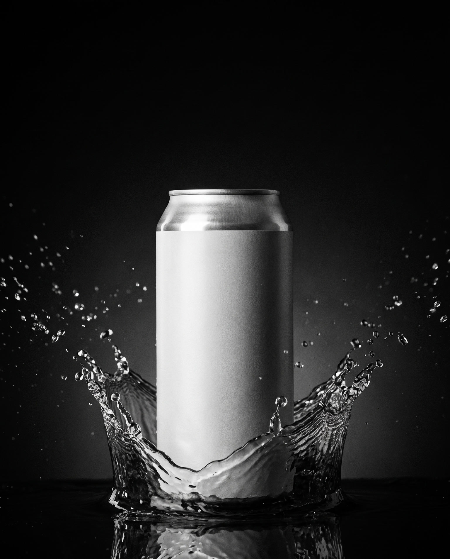 Unbeschriftete Dose im Wasser-Splash, Hochformat